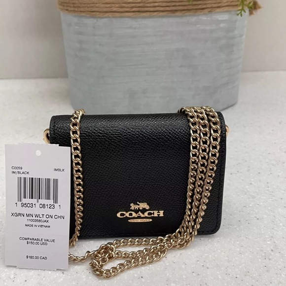 NWT Coach Mini Wallet On A Chain Black - Picture 6 of 6